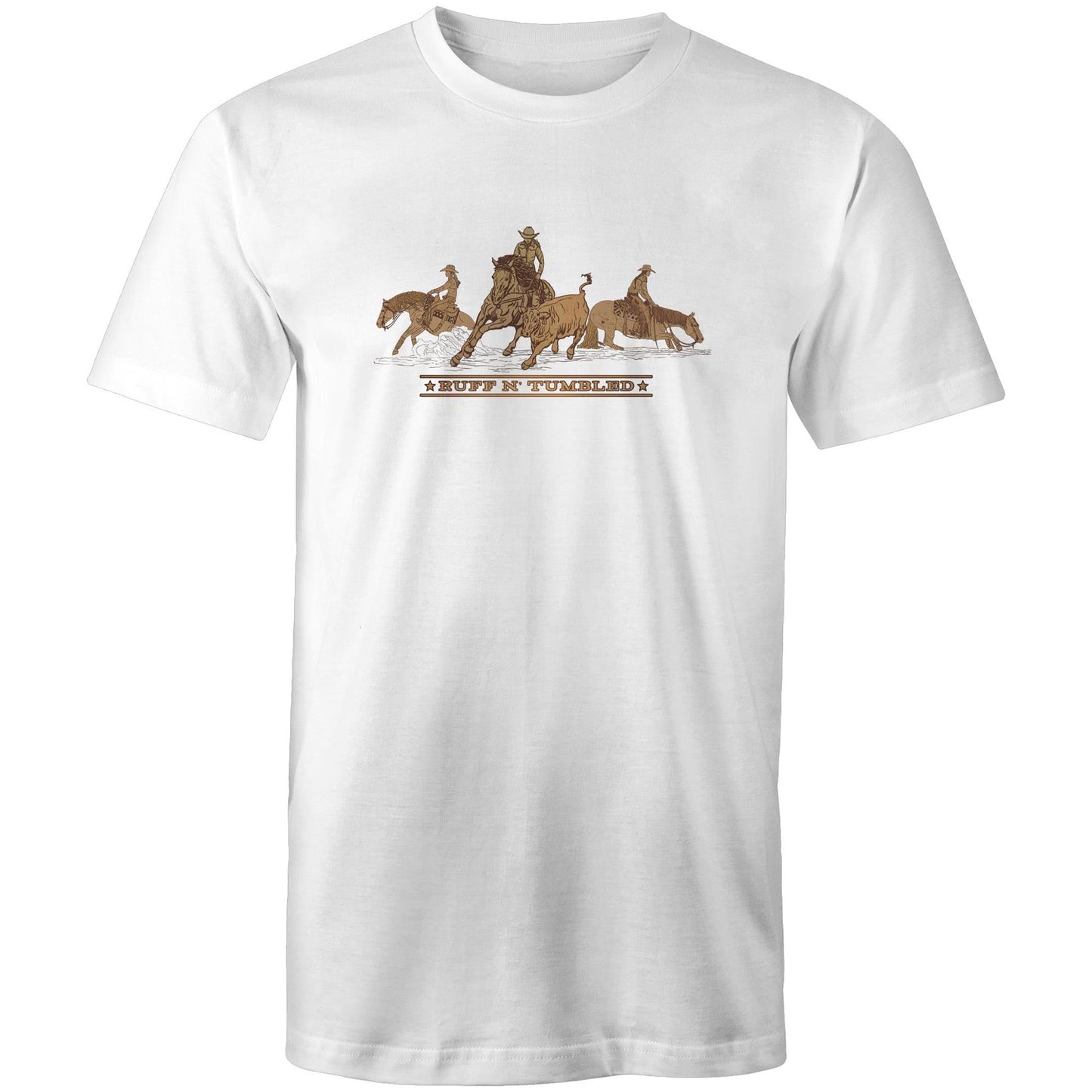 Reined Cow Horse Trio (Brown Print) - Mens T-Shirt