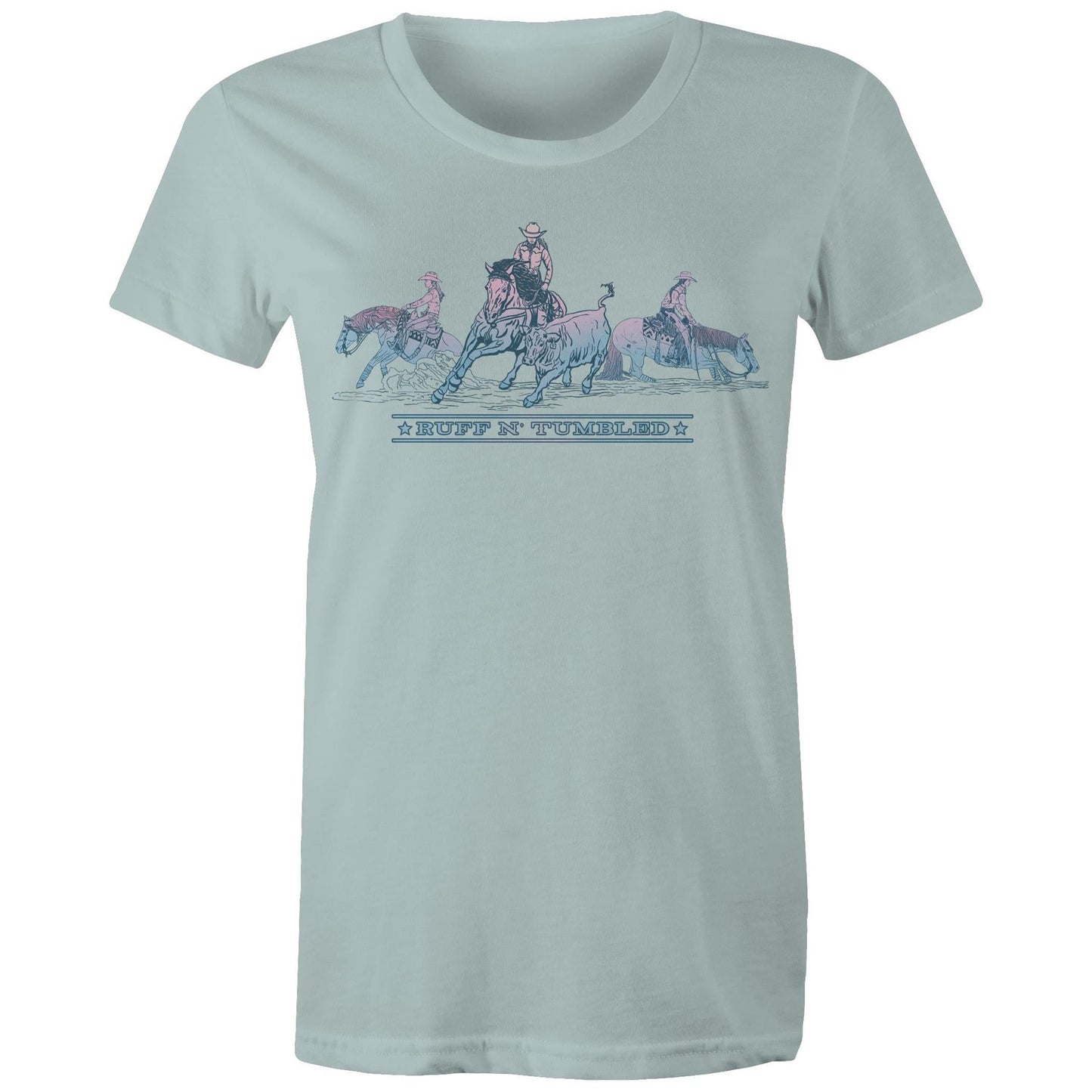 Reined Cow Horse Trio (Blue Print) - Womens T-Shirt