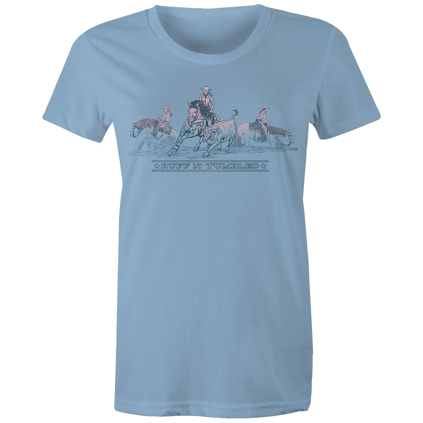 Reined Cow Horse Trio (Blue Print) - Womens T-Shirt