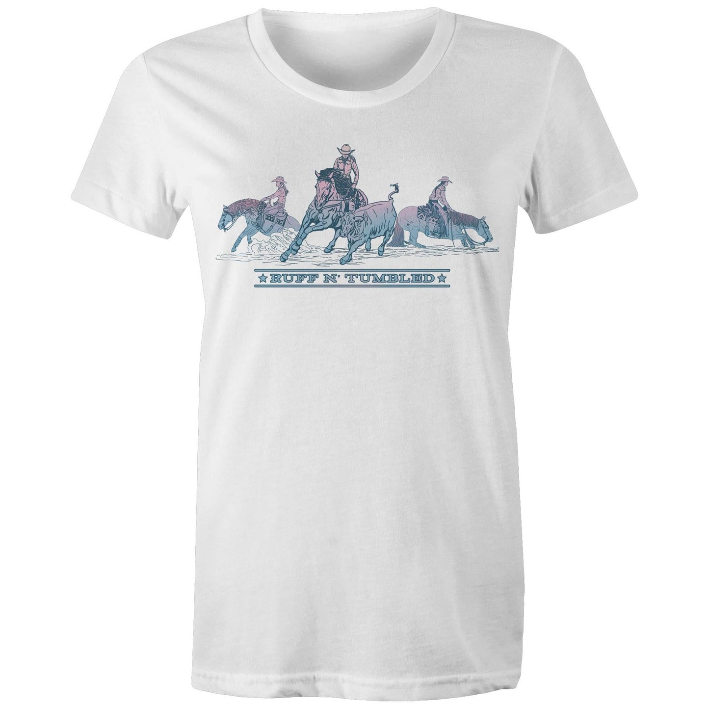 Reined Cow Horse Trio (Blue Print) - Womens T-Shirt