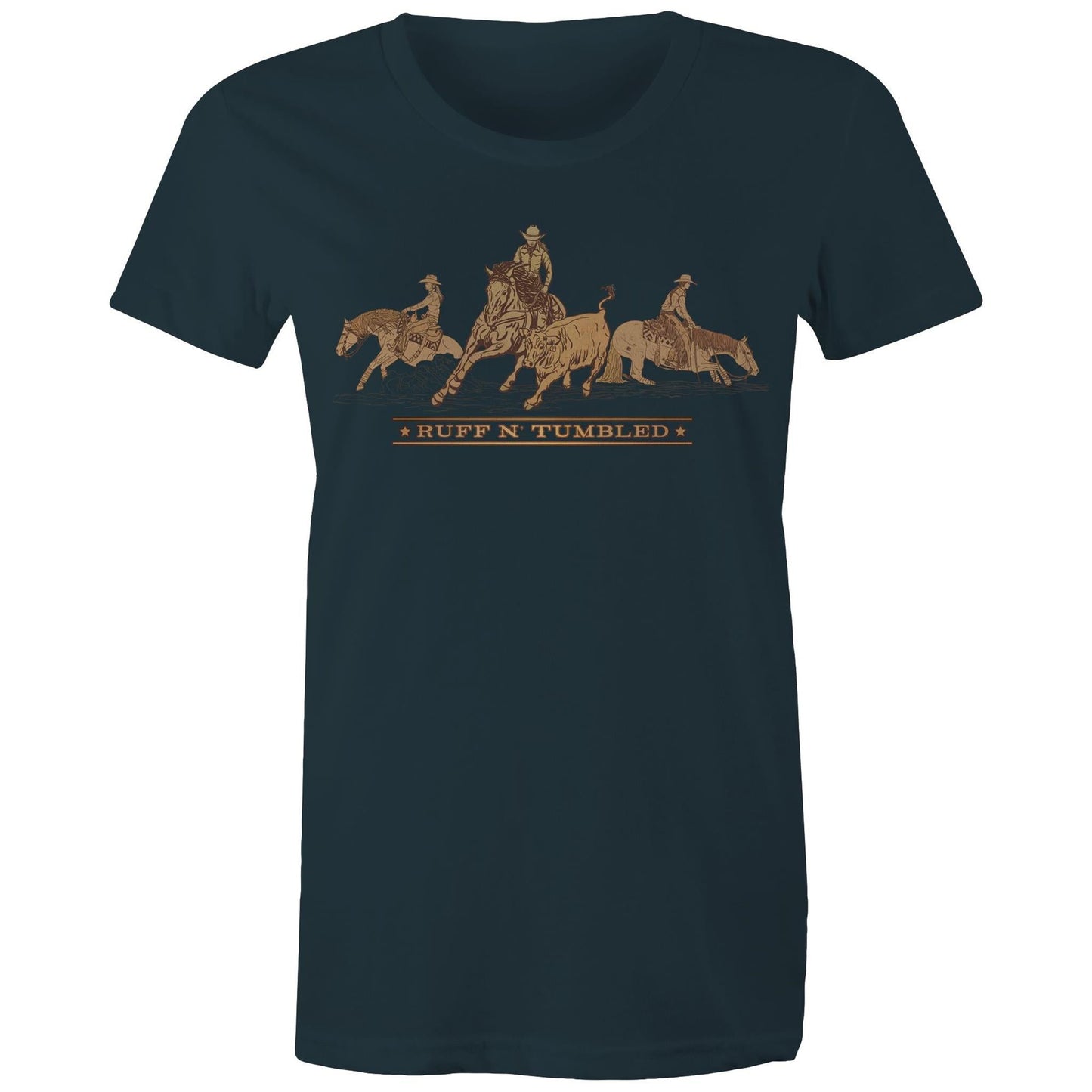 Reined Cow Horse Trio (Brown Print) - Womens T-Shirt