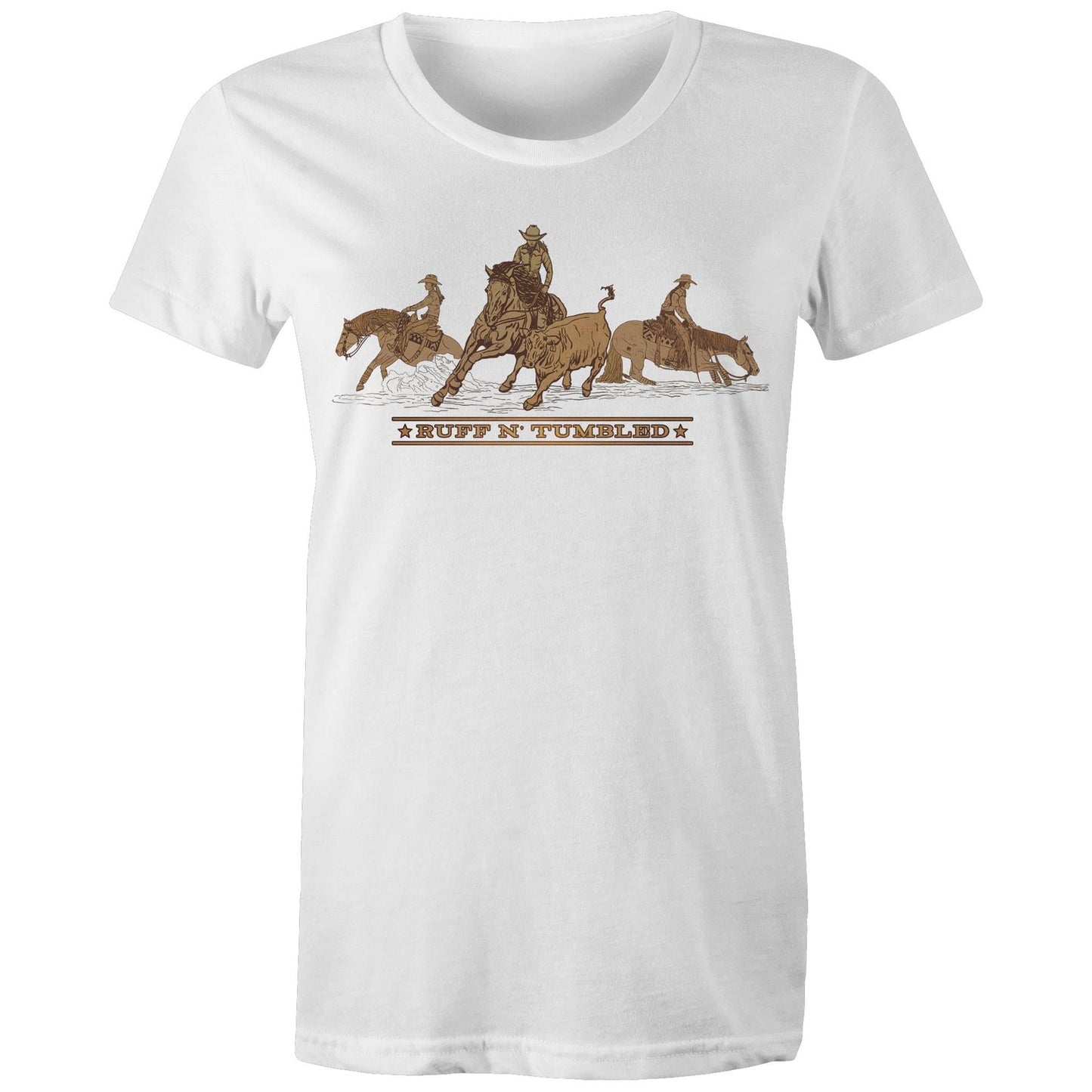 Reined Cow Horse Trio (Brown Print) - Womens T-Shirt