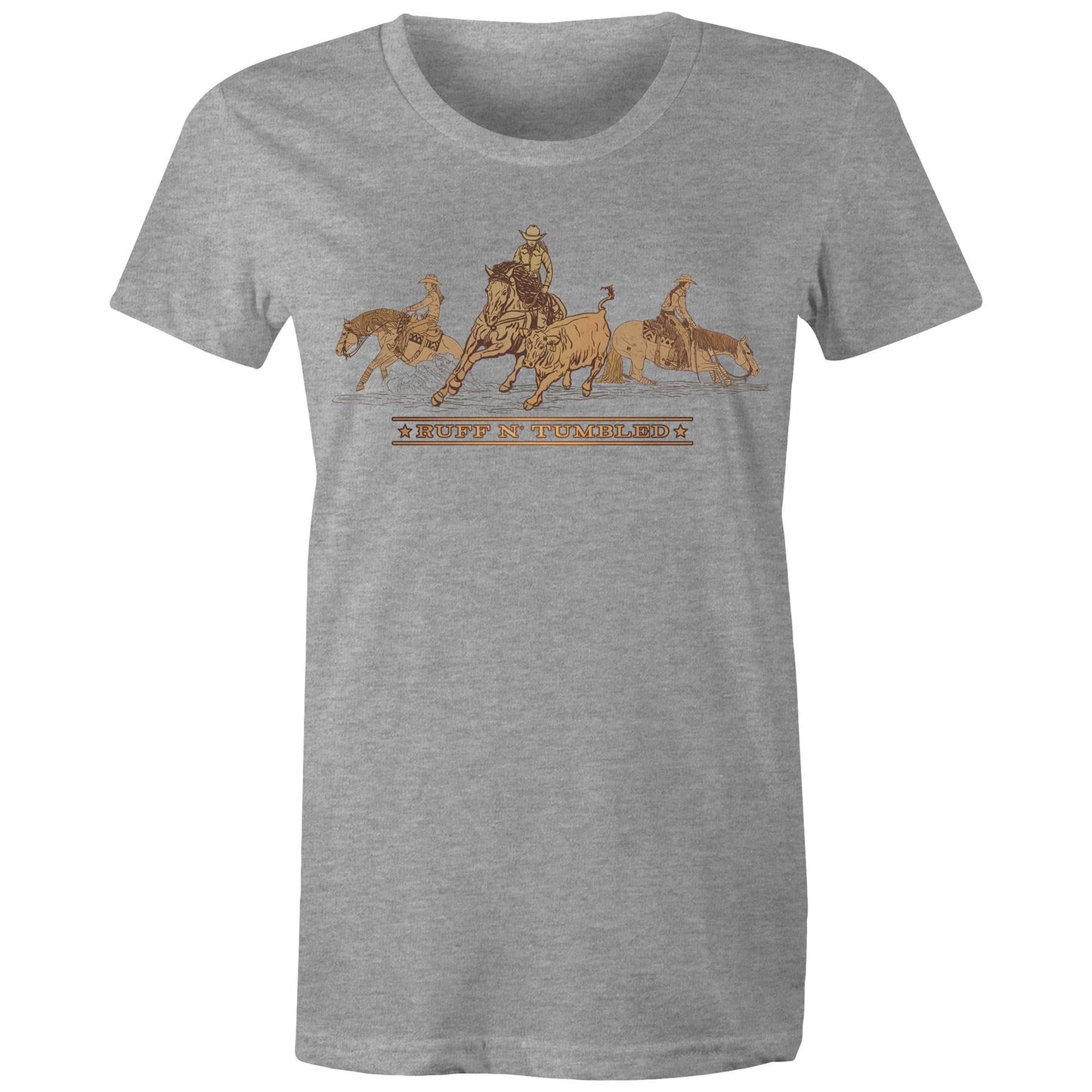 Reined Cow Horse Trio (Brown Print) - Womens T-Shirt