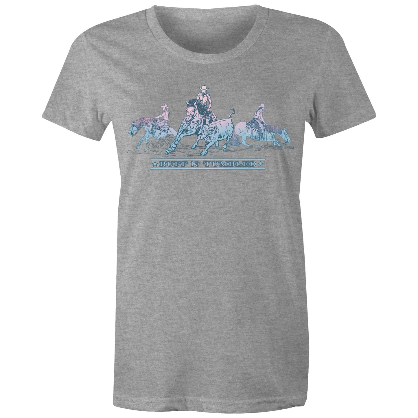 Reined Cow Horse Trio (Blue Print) - Womens T-Shirt