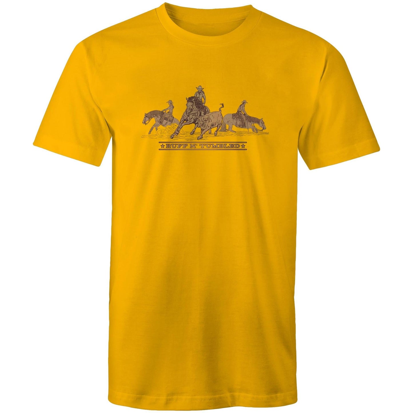 Reined Cow Horse Trio (Brown Print) - Mens T-Shirt