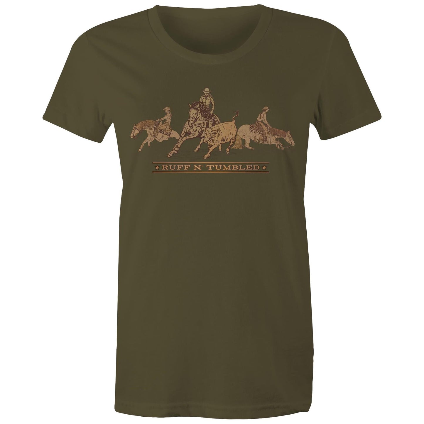 Reined Cow Horse Trio (Brown Print) - Womens T-Shirt