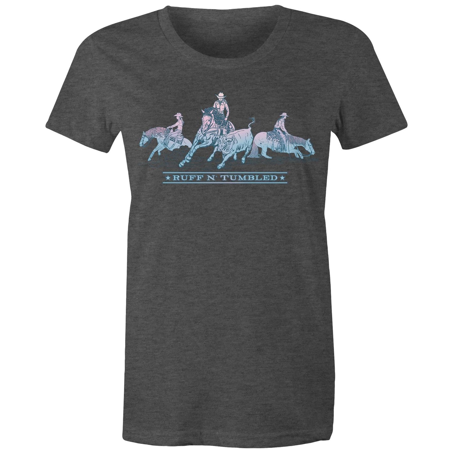 Reined Cow Horse Trio (Blue Print) - Womens T-Shirt