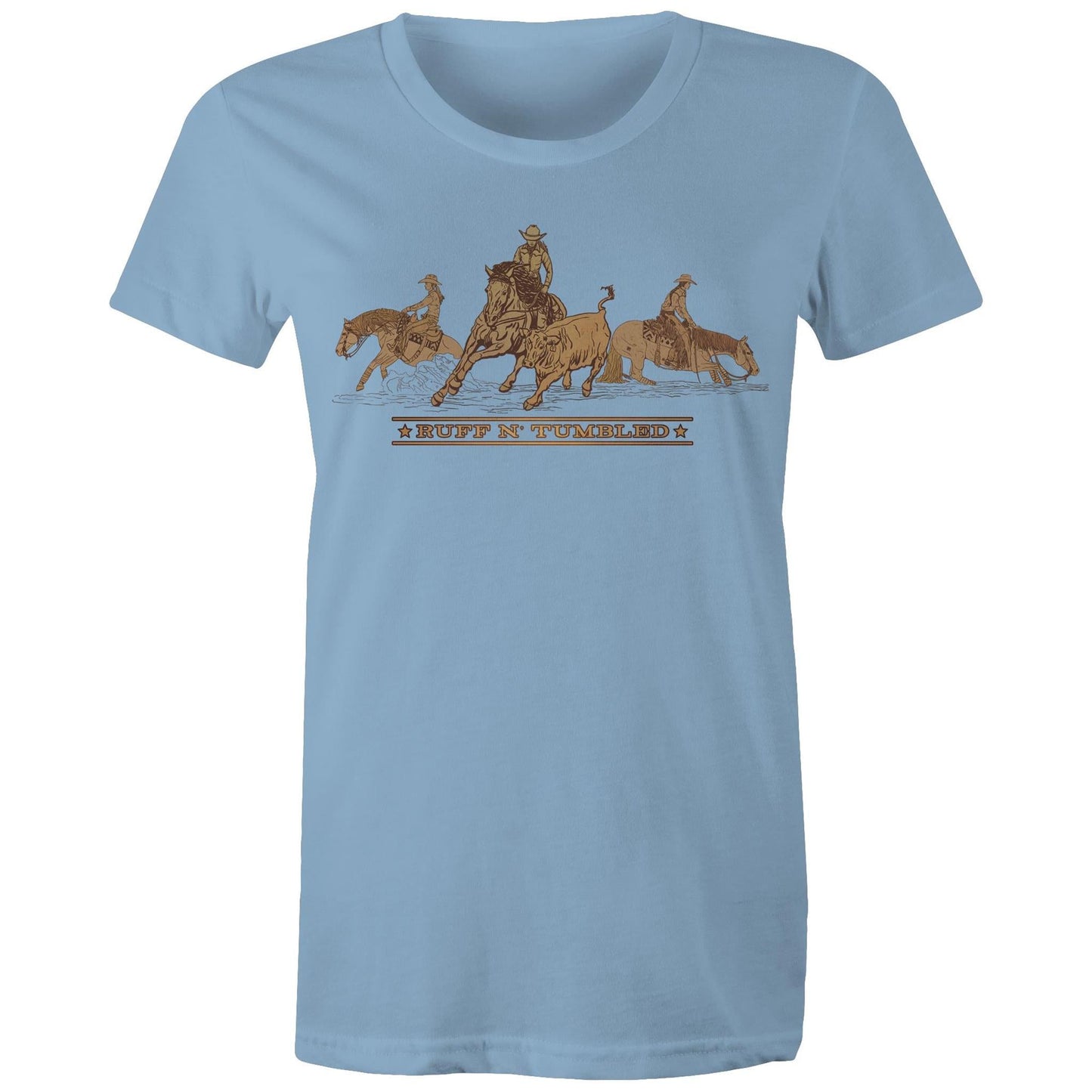 Reined Cow Horse Trio (Brown Print) - Womens T-Shirt